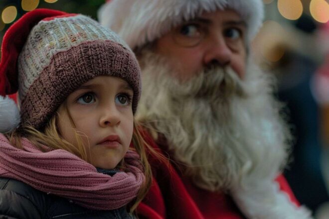 Image d'illustration. Enfant inquiet sur les genoux du père noël