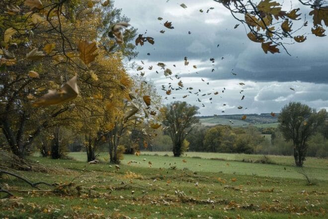 Image d'illustration. Vent fort pliant les arbres.