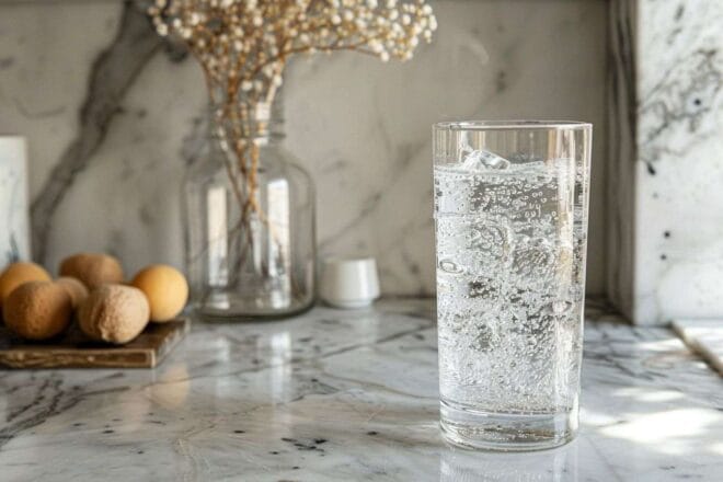 Image d'illustration. Vue latérale d un verre avec des bulles