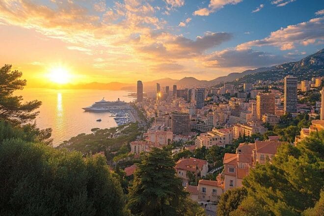 Image d'illustration. Vue panoramique de l horizon de montecarlo au coucher du soleil