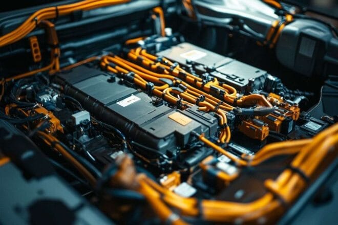 Gros plan d une batterie de véhicule électrique