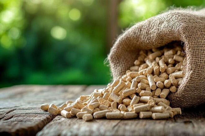 Pellets de chauffage sur table rustique