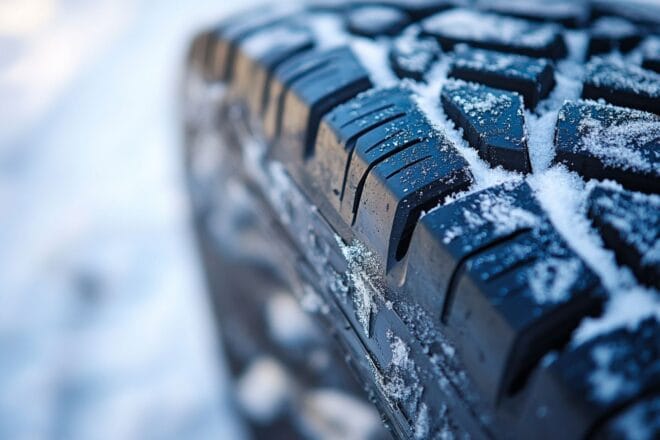Gros plan de la bande de roulement d un pneu hiver