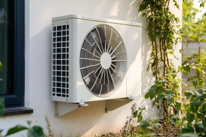 Gros plan de la pompe à chaleur électrique