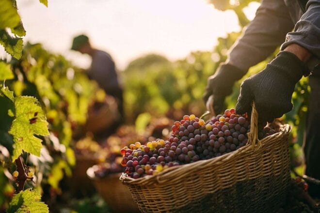 Vendange de raisins au soleil