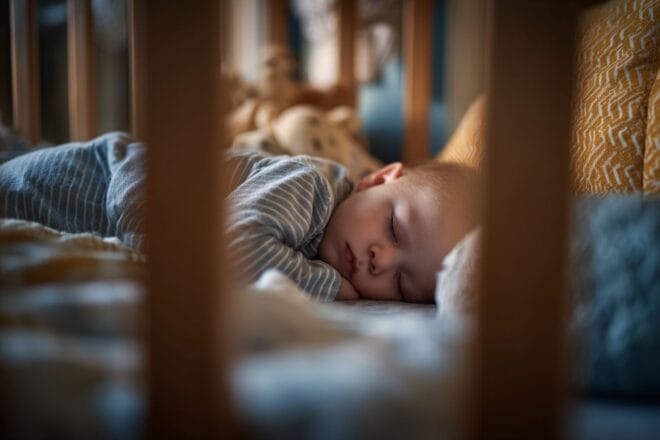 Bébé en sommelière profonde dans un berceau Élégant