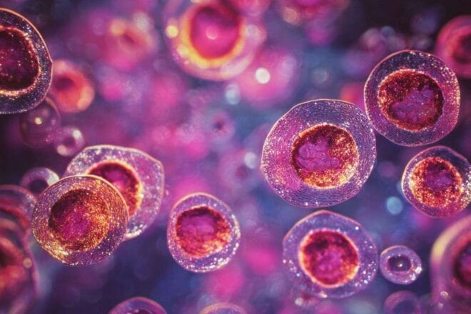 Gros plan de cellules saines sous microscope