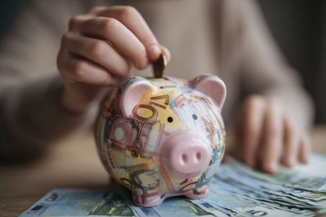 Placement délicat d euros dans une tirelire