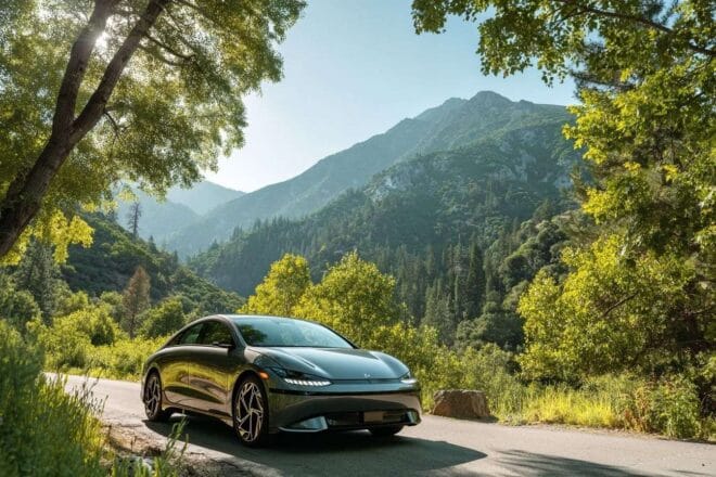 Véhicule électrique élégant sur route panoramique