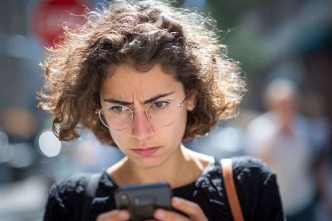 Visage agacé téléphone