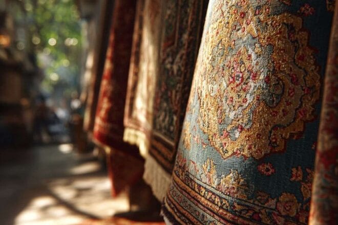 Gros plan de tapis persans sous le soleil à téhéran