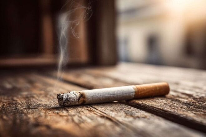 Gros plan d une cigarette sur une table en bois vintage