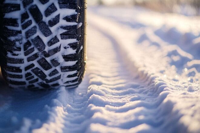 Trace de pneu sur neige fraîche