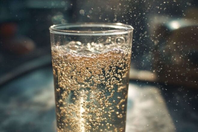 Verre rempli de boisson gazeuse Éclairée