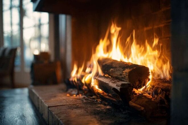 Flammes dansantes dans cheminée confortable