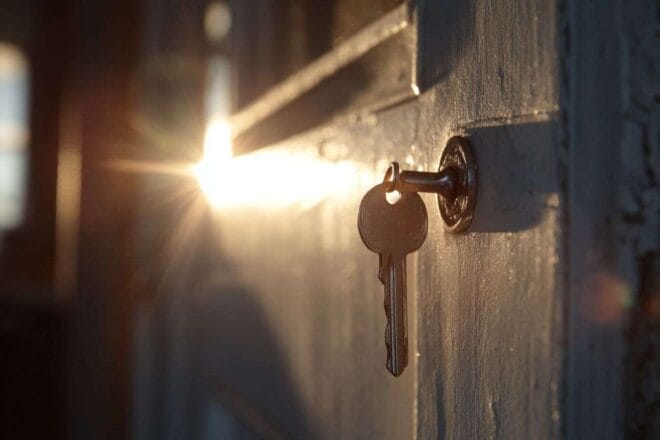 Gros plan d une clé dans une serrure de porte