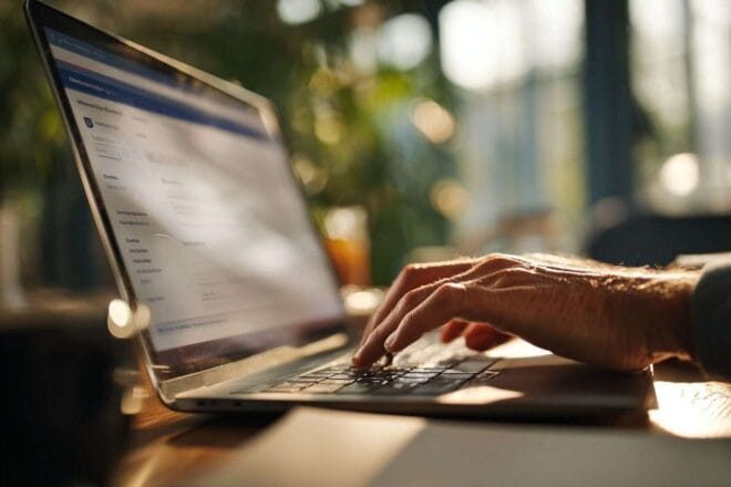 Saisie sur un ordinateur portable avec interface bancaire en ligne