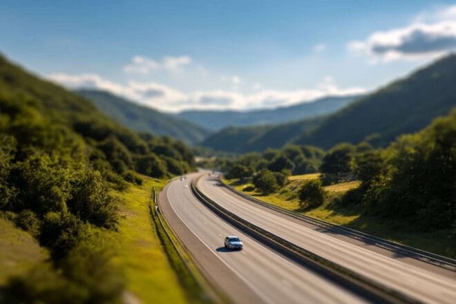 Vue panoramique d une autoroute avec un véhicule