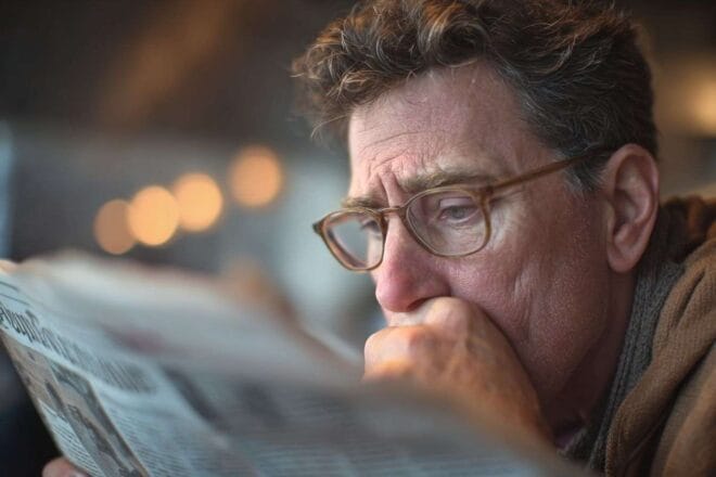 Citizen inquiet lisant les nouvelles politiques