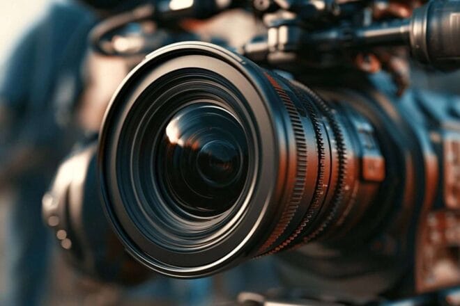 Gros plan d une caméra de cinéma moderne