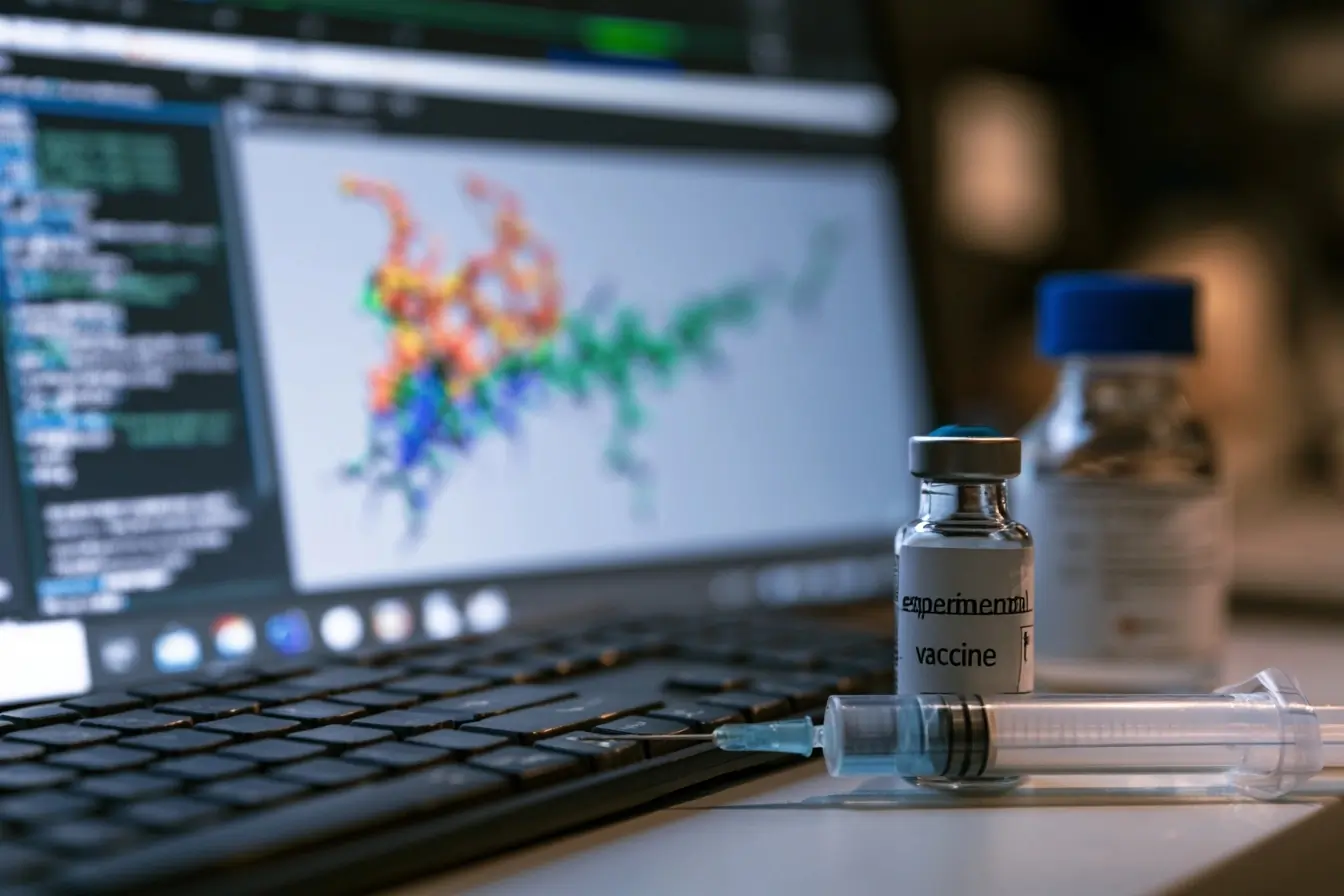 Ecran scientifique et flacon de vaccin