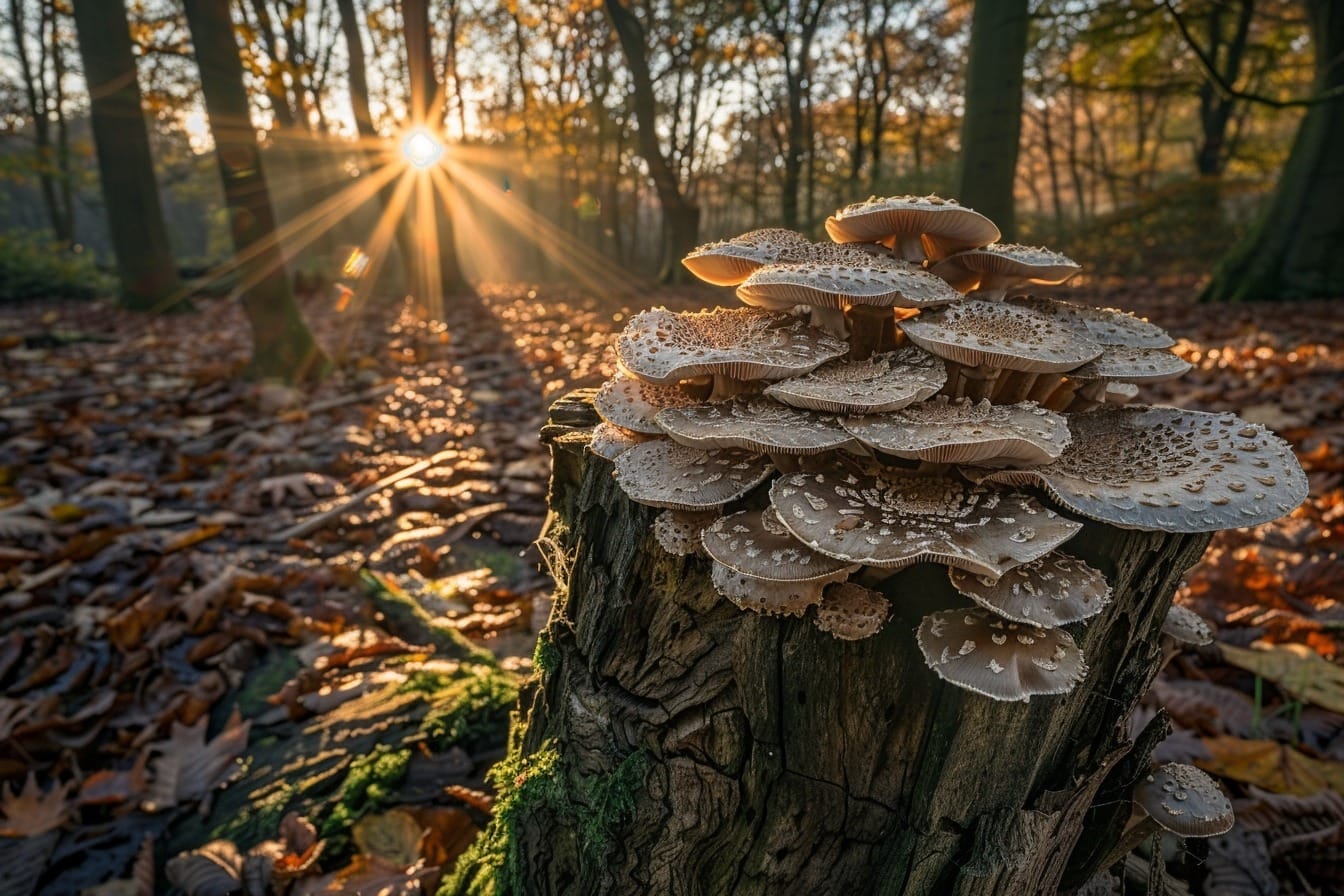 Image d'illustration. Champignons sur une souche d'arbre.