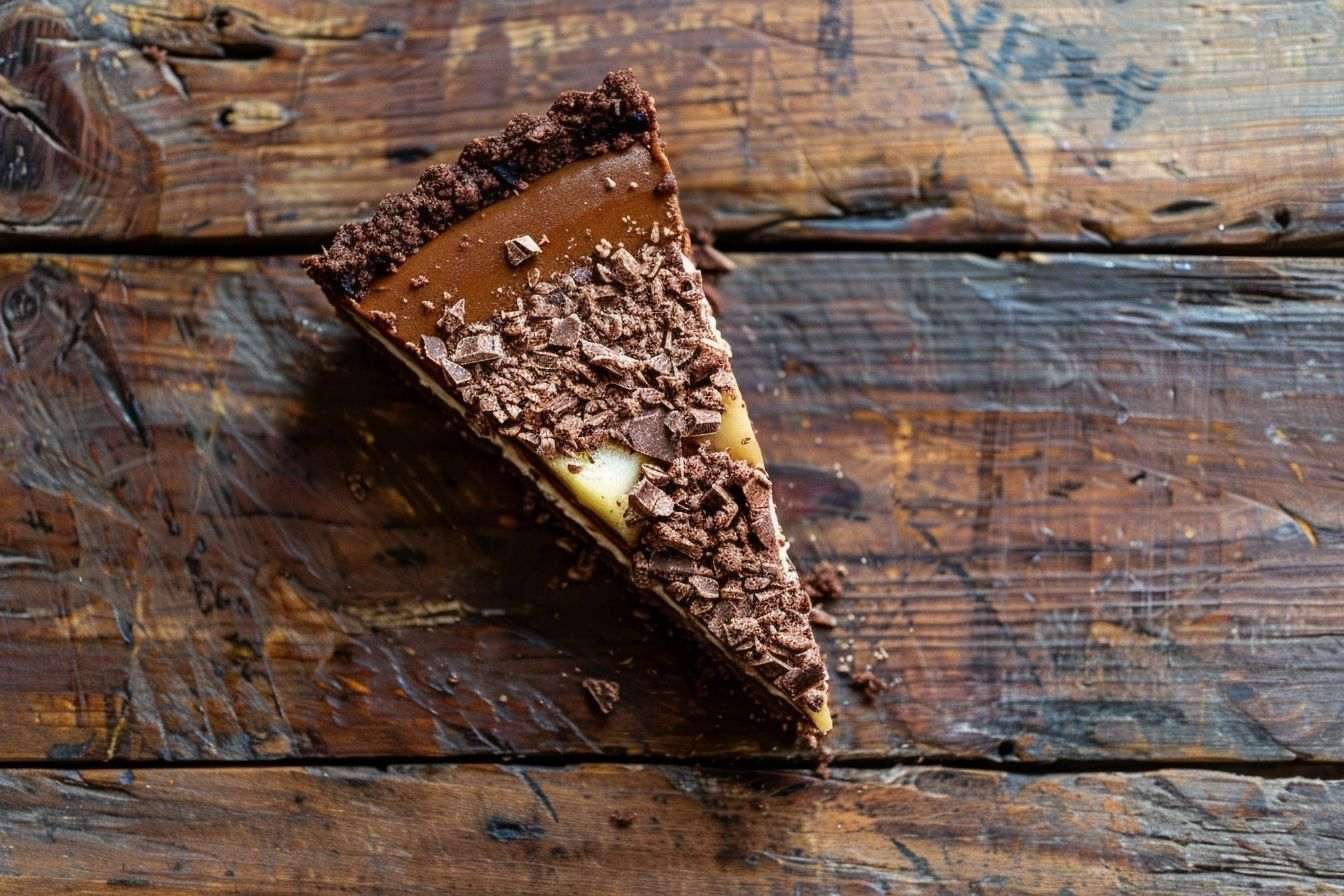 Image d'illustration. Tarte poire chocolat sur table rustique
