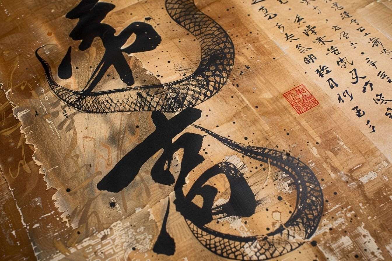 Image d'illustration. Motif de serpent en calligraphie