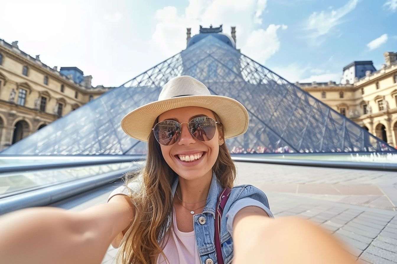 Image d'illustration. Touriste prenant des selfies au musée du Louvre