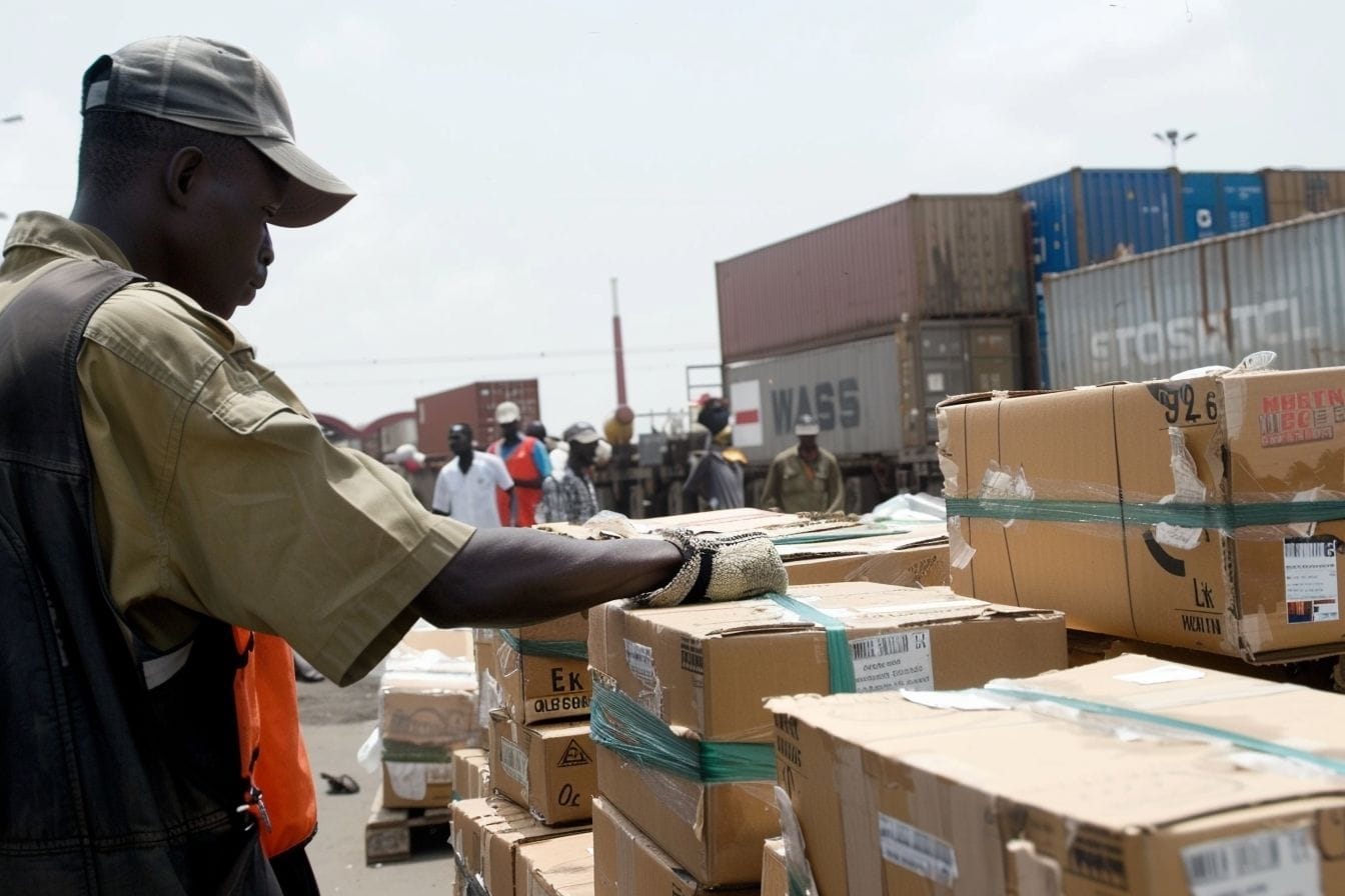 Image d'illustration. Douanier inspectant des caisses au port