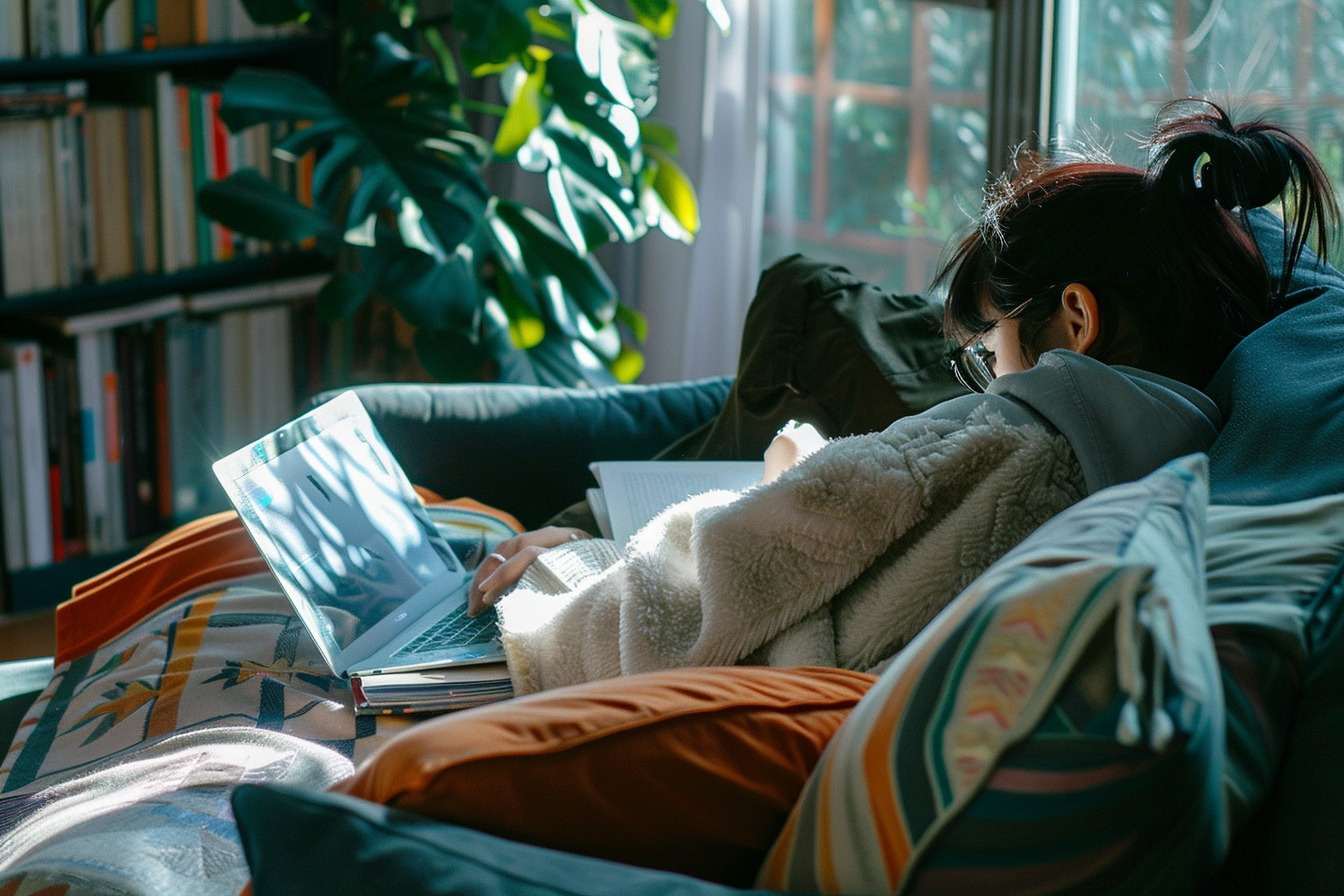 Image d'illustration. Une étudiante révise dans son salon