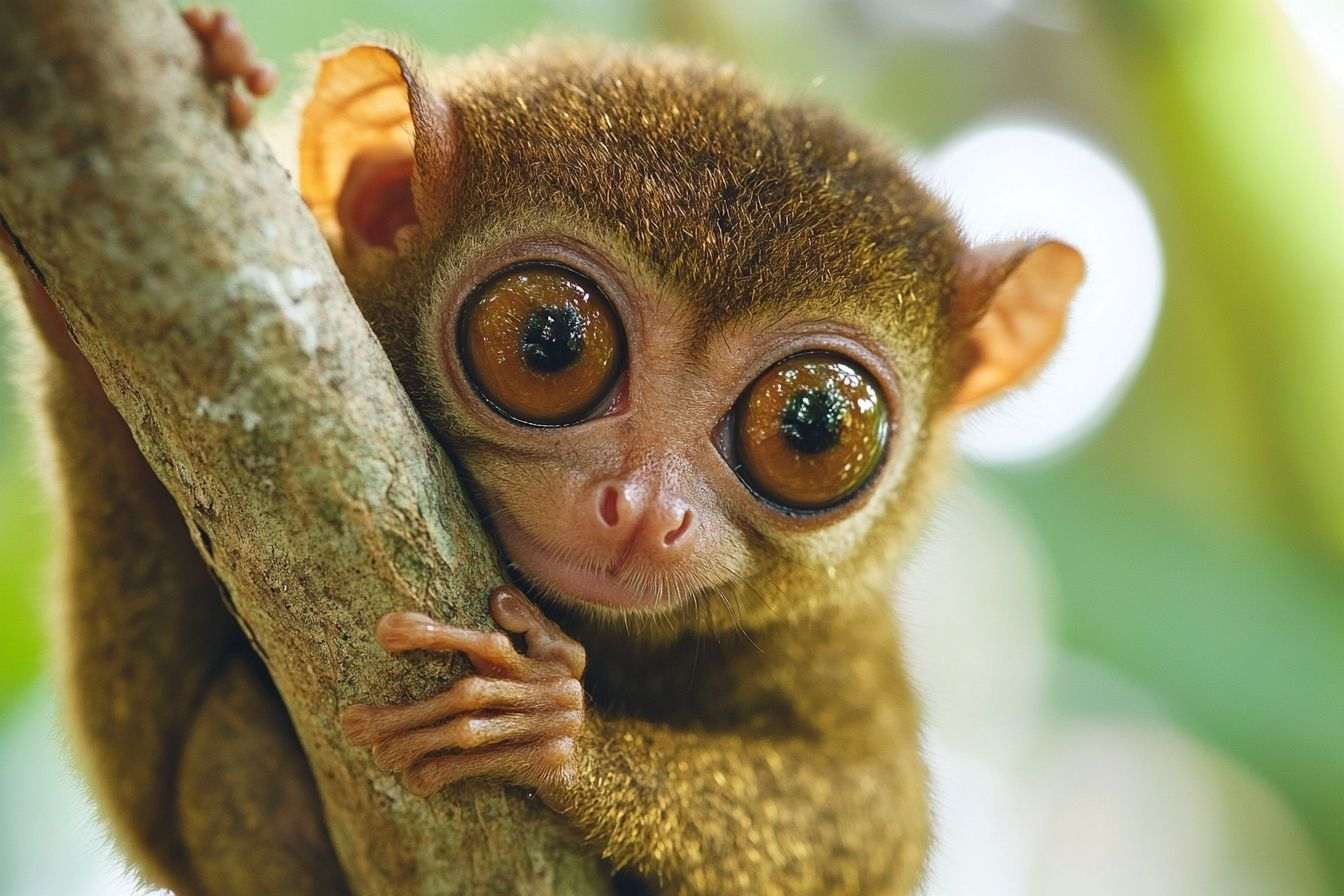 Image d'illustration. Gros plan d un tarsier sur une branche avec de grands yeux expressifs