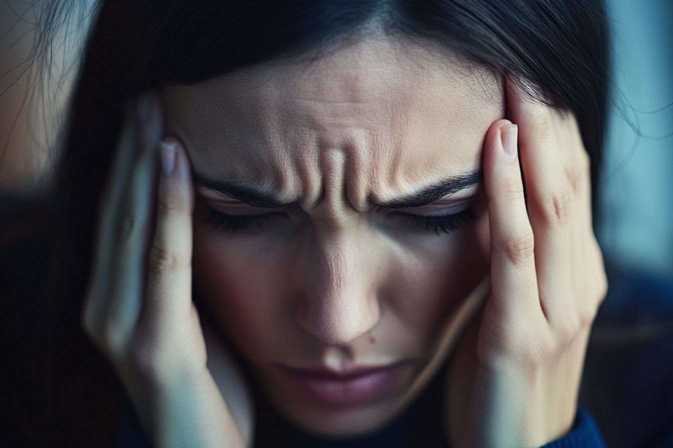 inconfort, expression de douleur sur le visage.