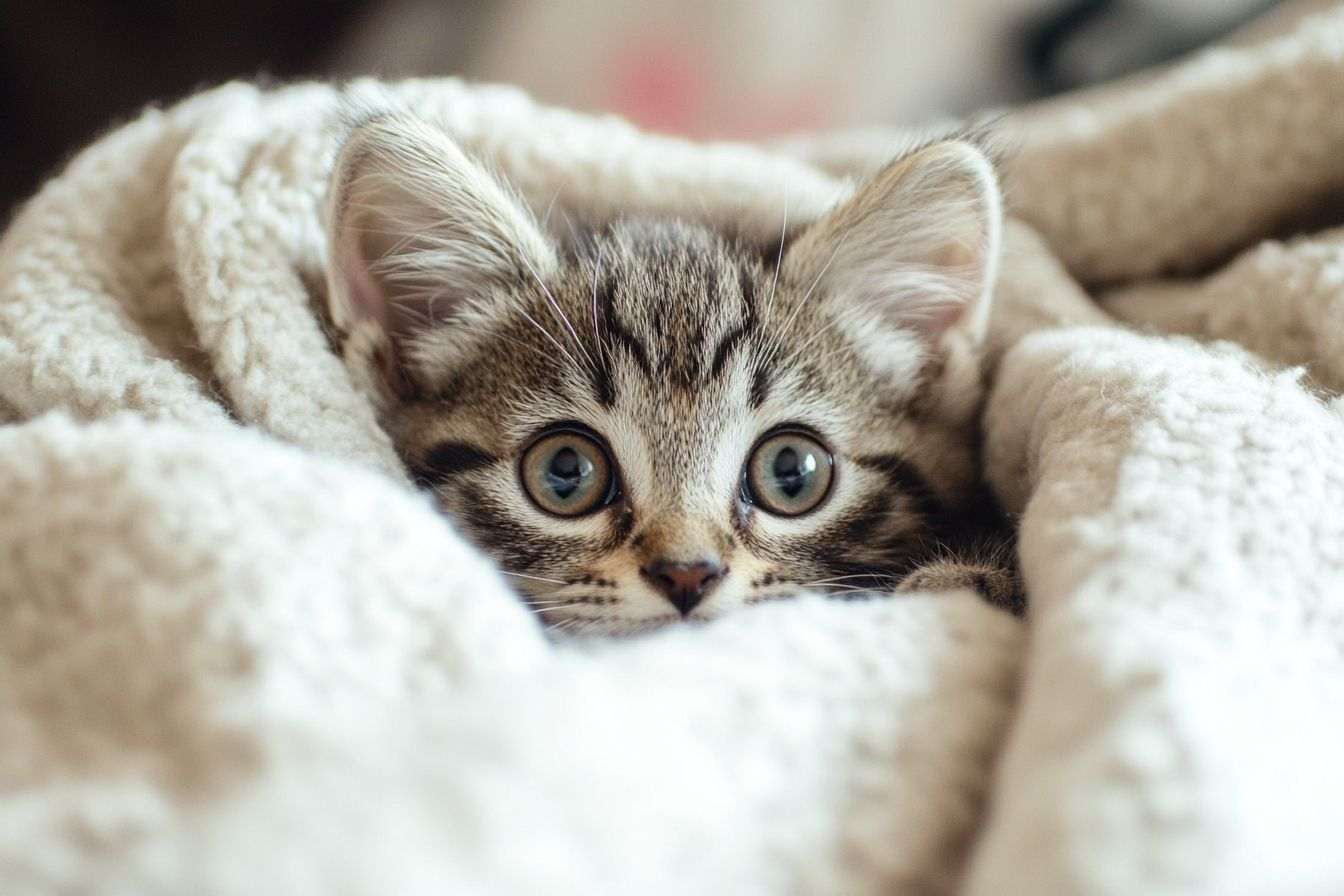Chaton joueur sous une couverture douillette