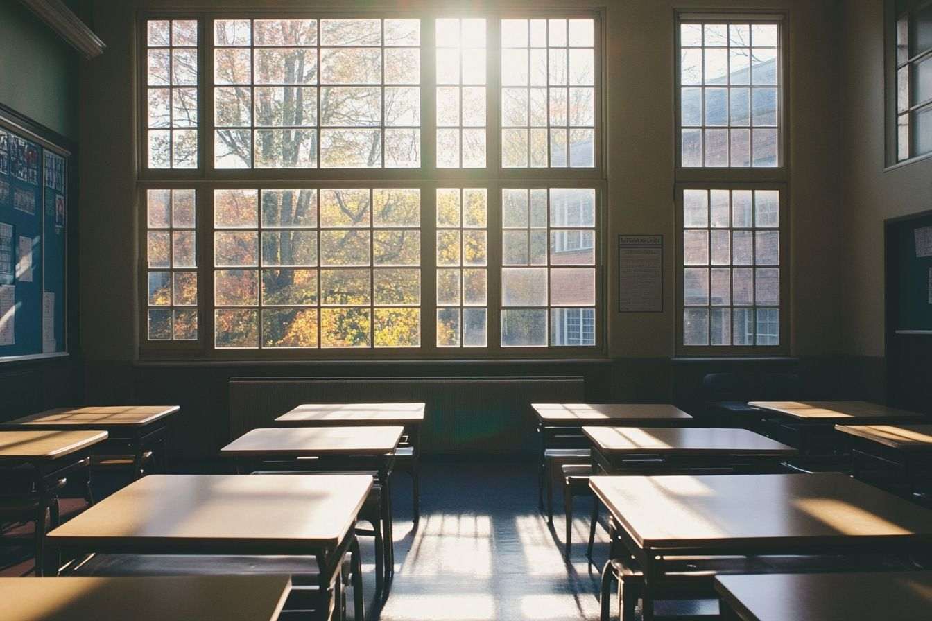Salle de classe vide avec lumière du soleil