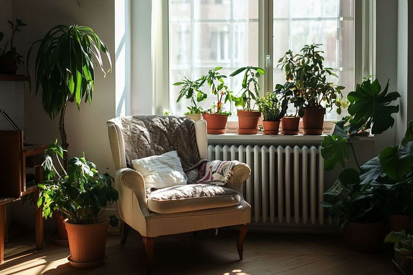 Coin douillet avec radiateur et plantes d intérieur
