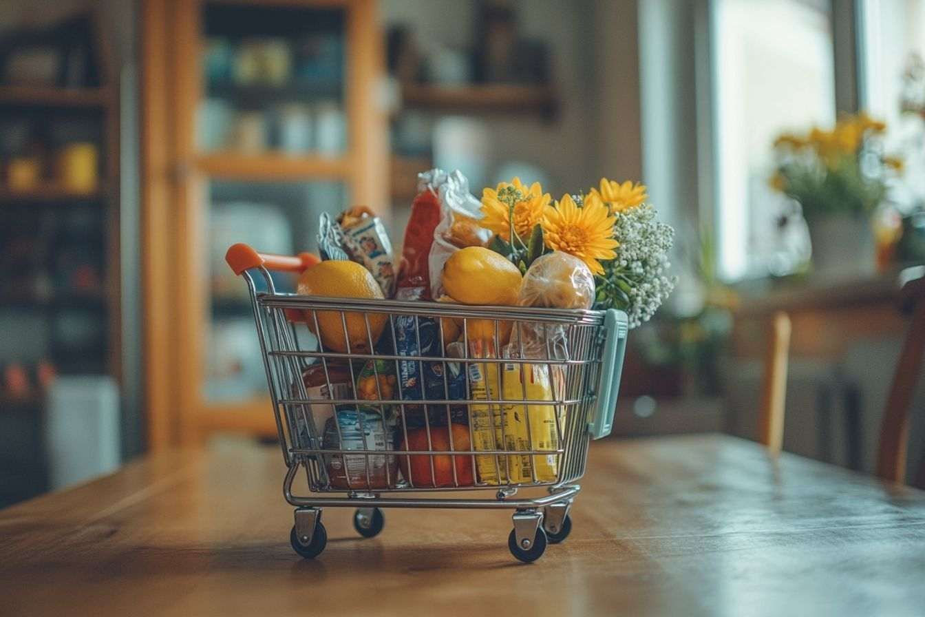 Caddie rempli de produits colorés