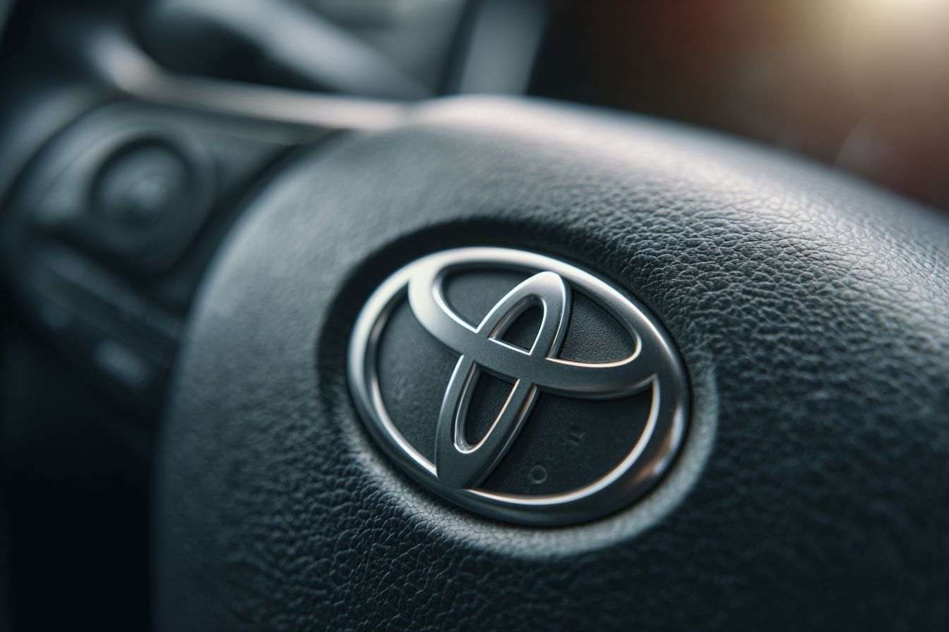 Gros plan du symbole toyota sur le volant