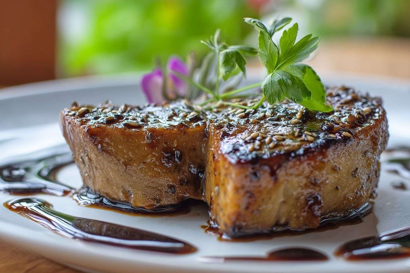 Gros plan d une tranche de foie gras magnifiquement poêlée