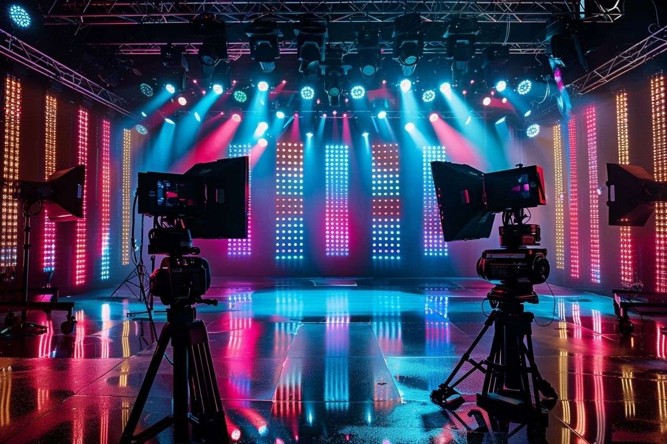 Plateau de télévision vide avec éclairage lumineux