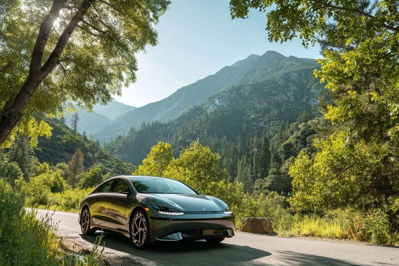 Véhicule électrique élégant sur route panoramique