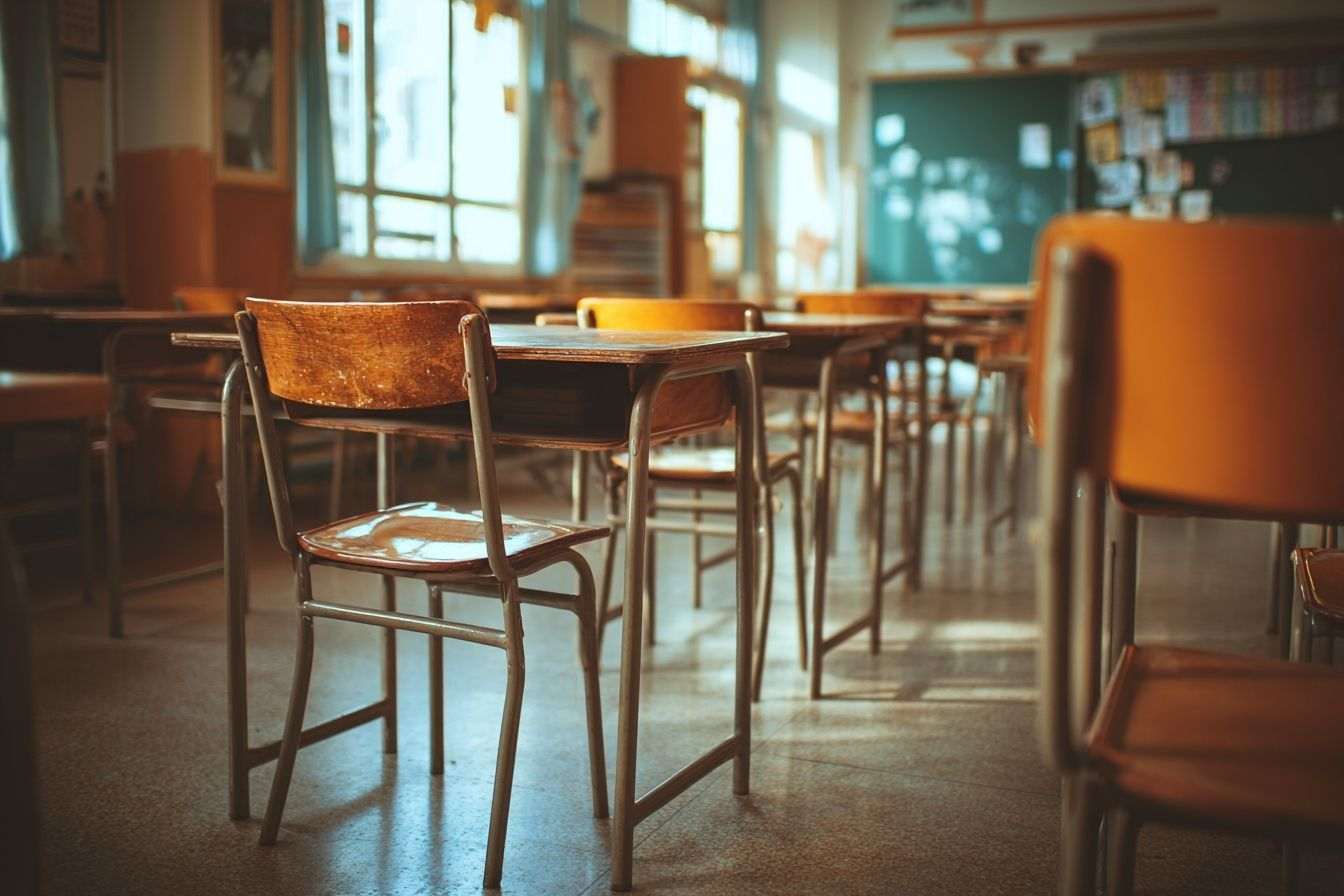 Classes d école vides montrant l absence d élèves