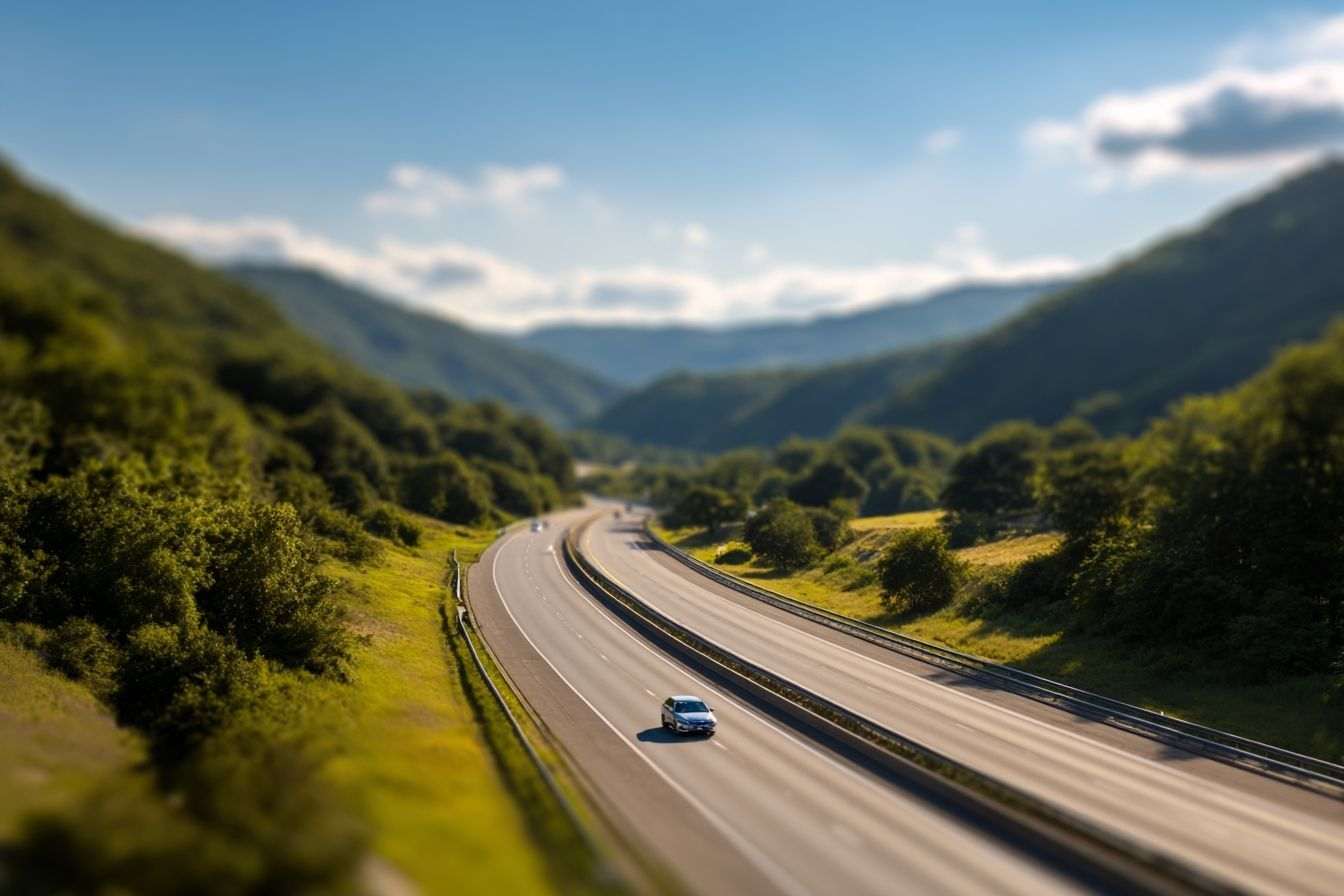 Vue panoramique d une autoroute avec un véhicule