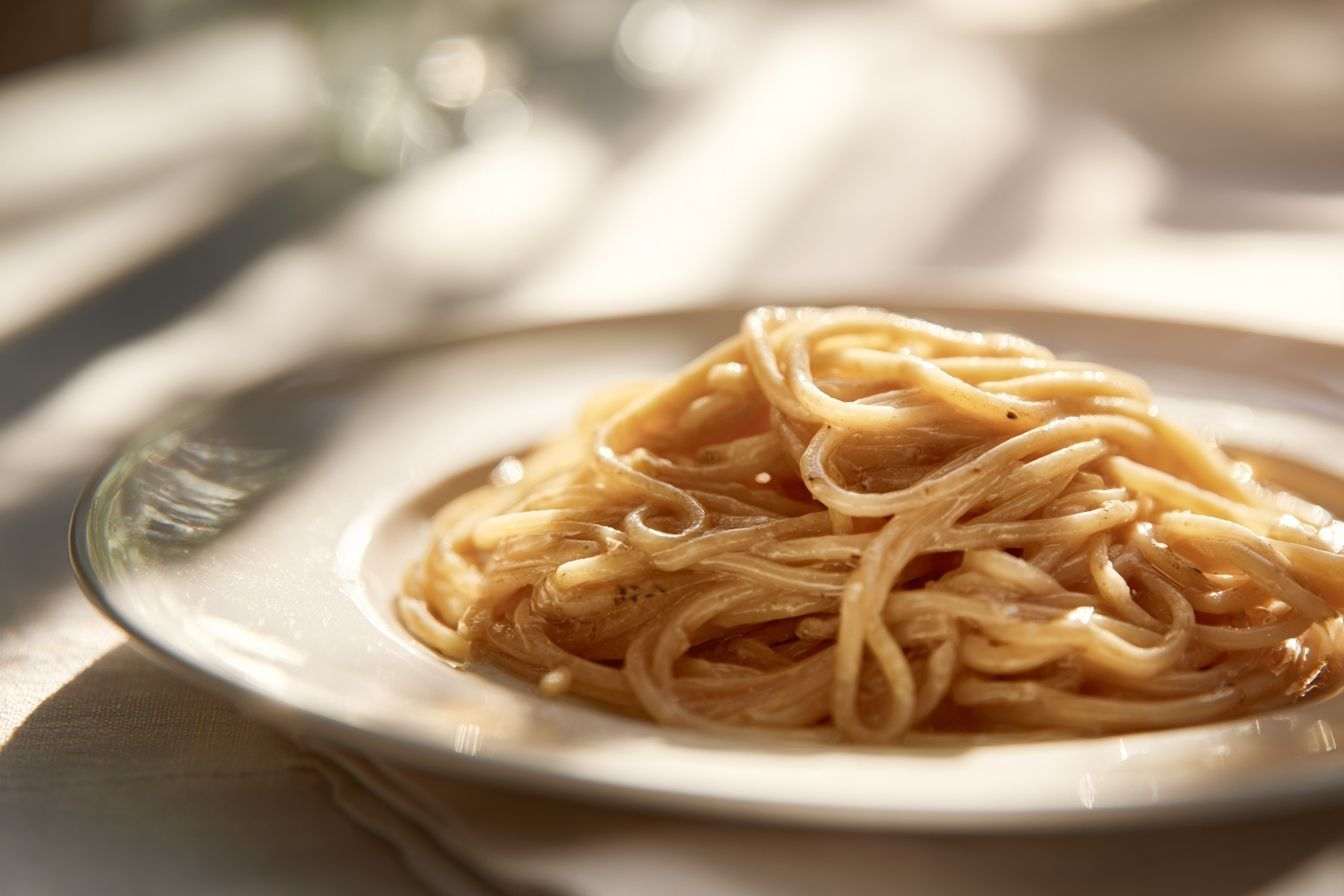 Assiette de pâtes minimaliste avec sauce légère