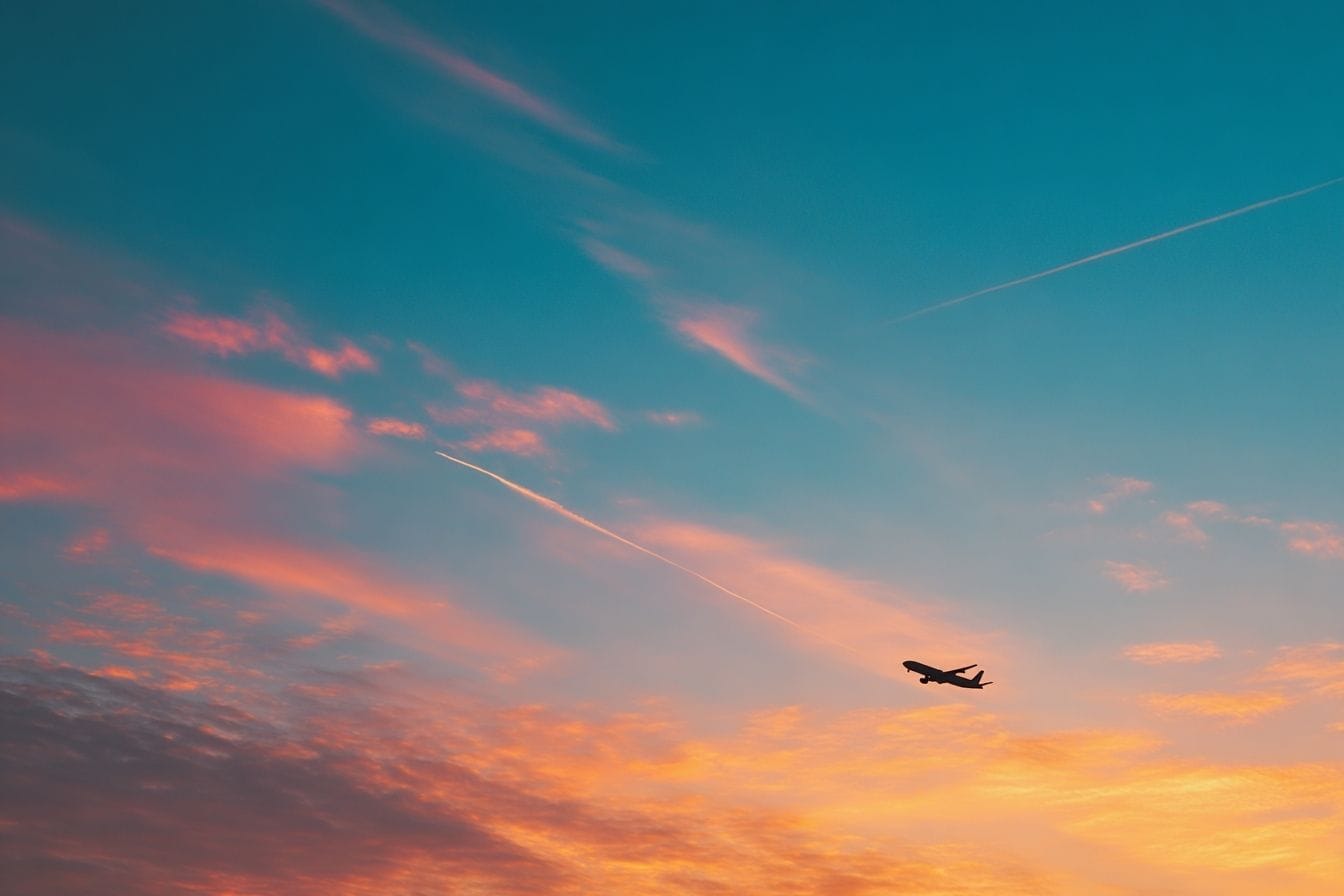Coucher de soleil vibrant avec avion