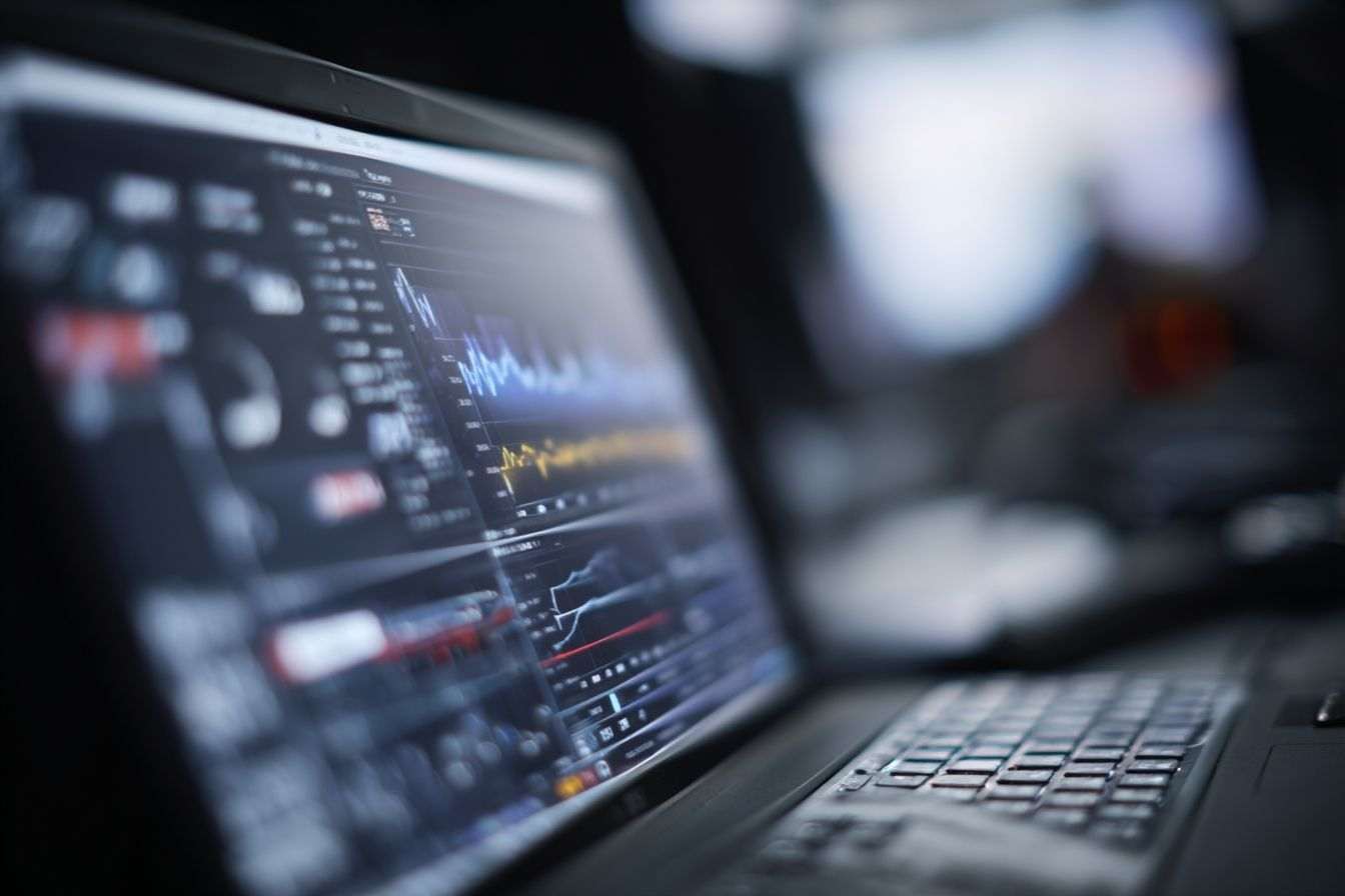 Gros plan écran ordinateur données intelligence artificielle