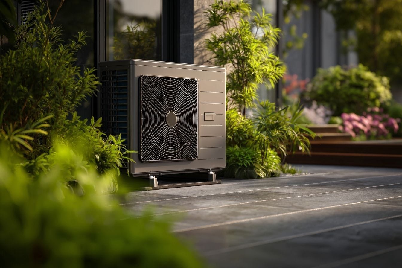 Gros plan sur une pompe à chaleur moderne