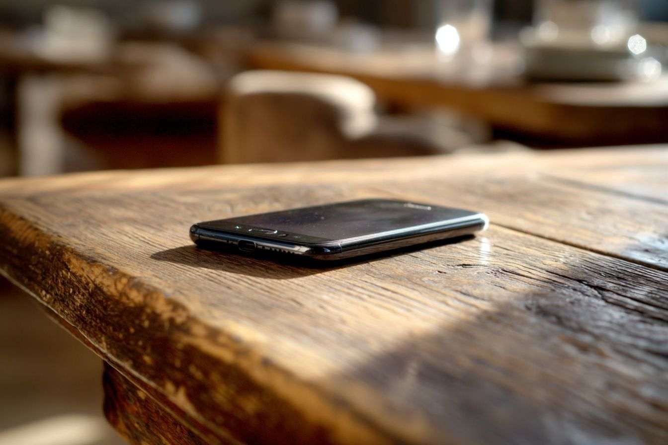 Smartphone sur table en bois