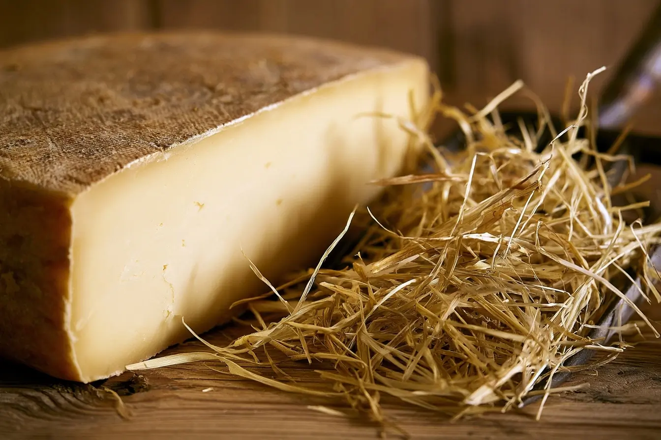Meule de comté et foin jauni